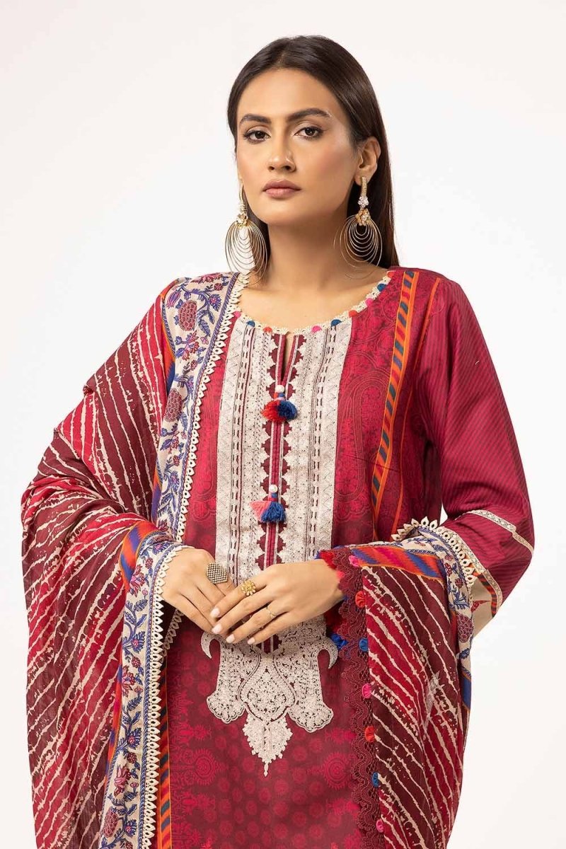 Gul Ahmed 3 Piece Unstitched Printed Corduroy Suit with Printed Cotton Net Dupatta CD-42001