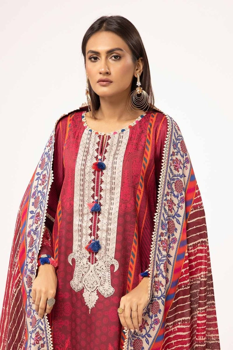 Gul Ahmed 3 Piece Unstitched Printed Corduroy Suit with Printed Cotton Net Dupatta CD-42001