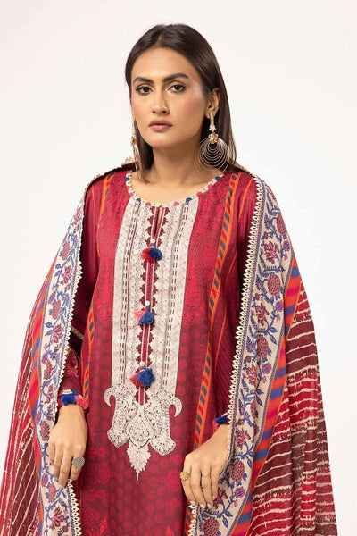 Gul Ahmed 3 Piece Unstitched Printed Corduroy Suit with Printed Cotton Net Dupatta CD-42001