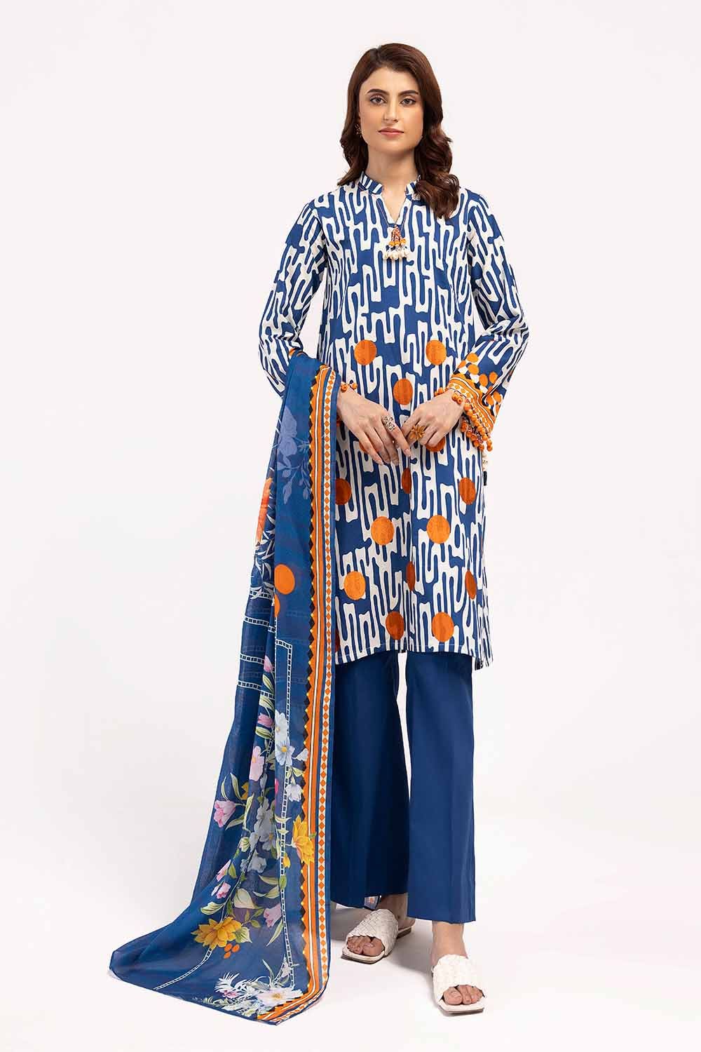 Gul Ahmed 3PC Unstitched Embroidered Corduroy Suit with Printed Cotton Net Dupatta CD-42003