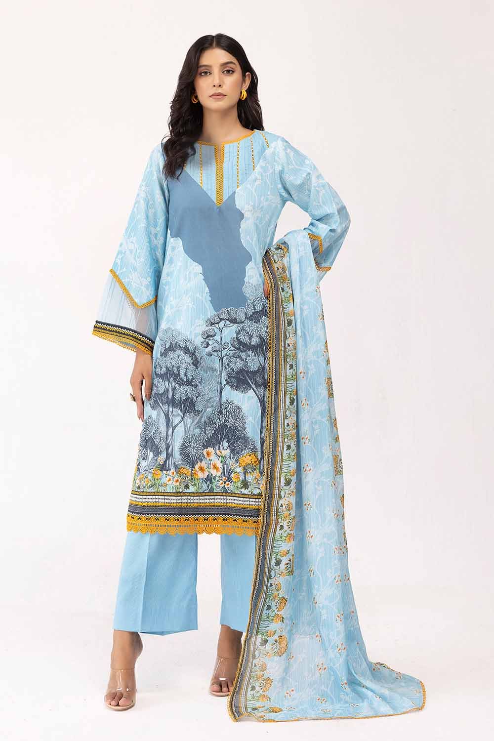 Gul Ahmed 3PC Unstitched Corduroy Suit with Cotton Net Dupatta CD-42004