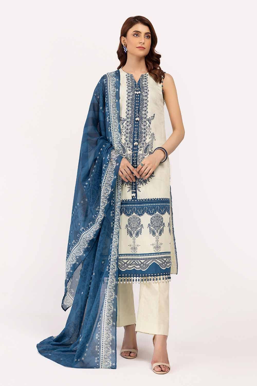 Gul Ahmed 3PC Unstitched Corduroy Suit with Cotton Net Dupatta CD-42005