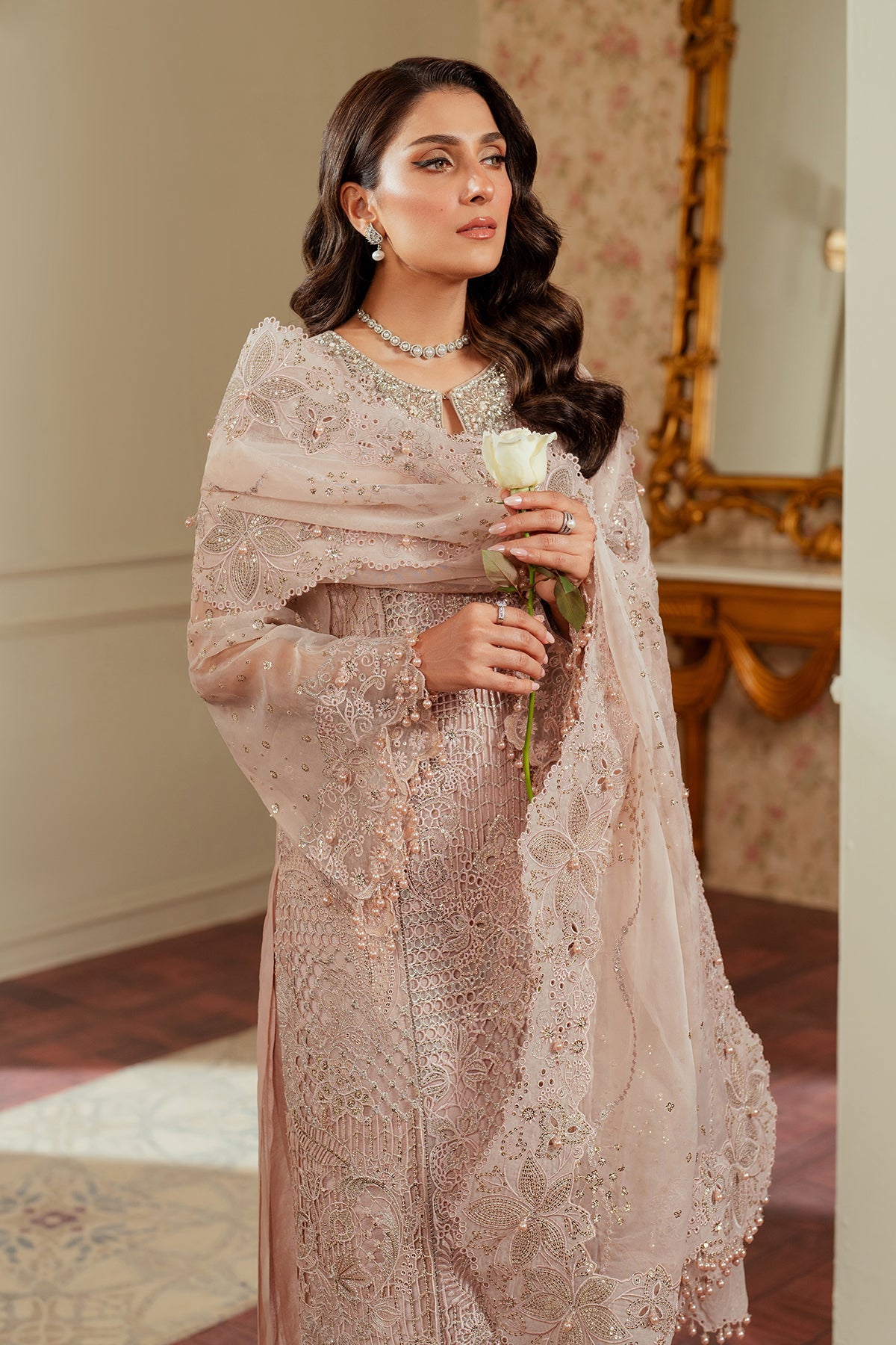 Baroque 3 Piece Unstitched Embroidered Organza Suit - CH13-04