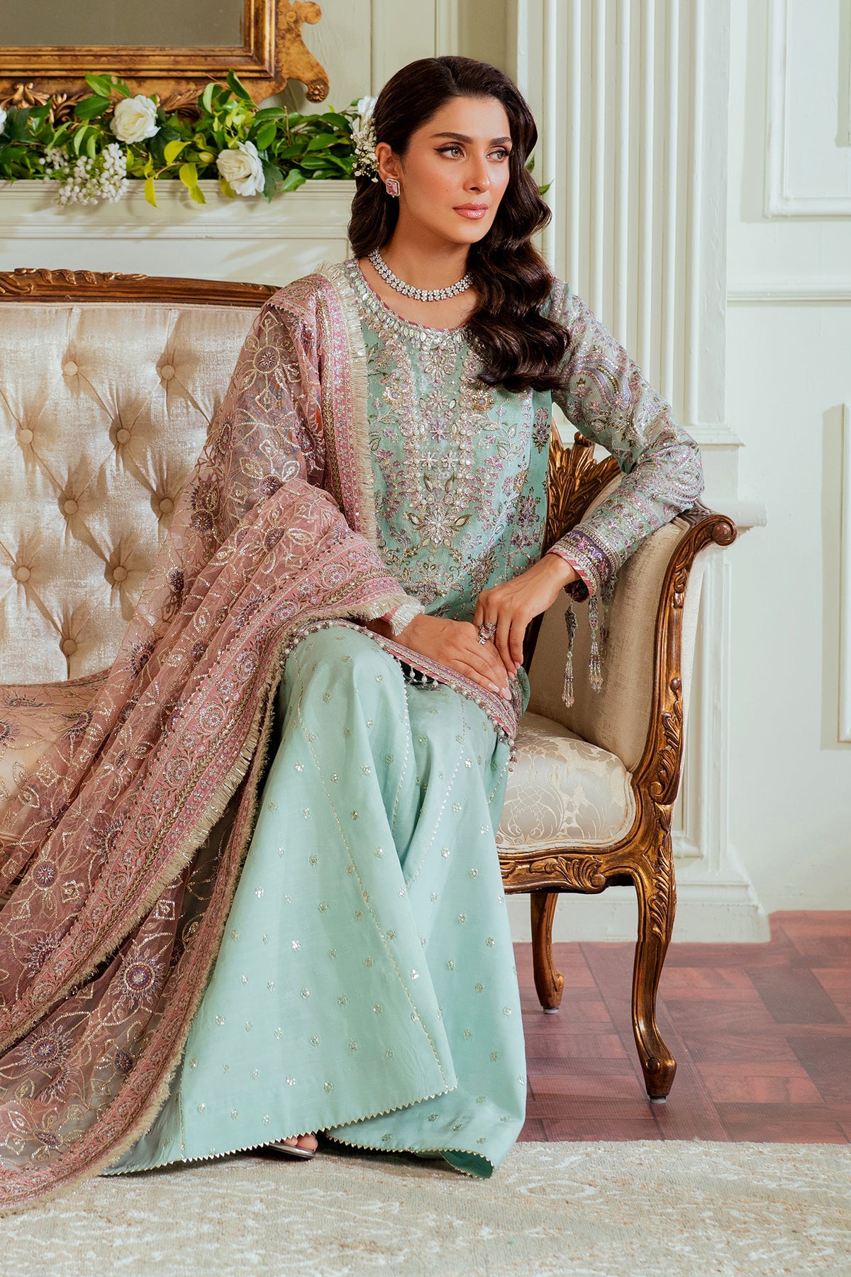 Baroque 3 Piece Unstitched Embroidered Net Suit - CH13-08