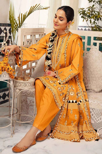 Gul Ahmed 3PC Unstitched Gold and Lacquer Printed Lawn Suit CL-22128