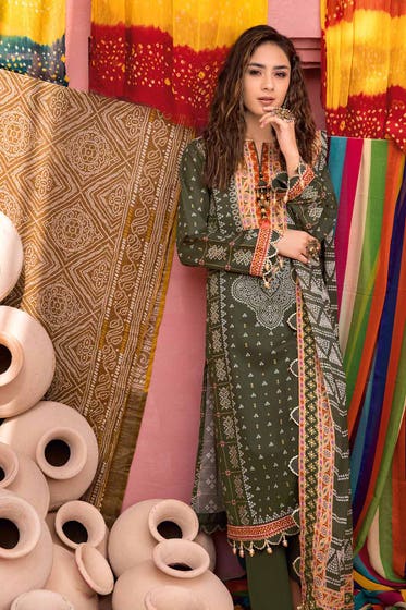 Gul Ahmed 3PC Chunri Lawn Unstitched Gold Printed Suit CL-32180 B