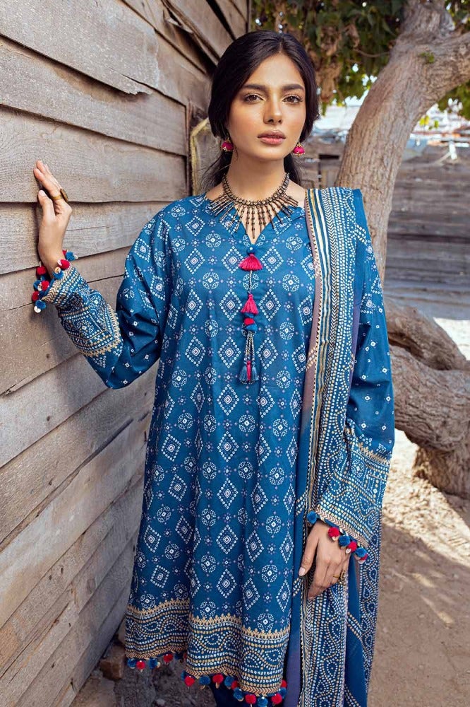 Gul Ahmed 3PC Gold Printed Lawn Unstitched Suit CL-42003 A