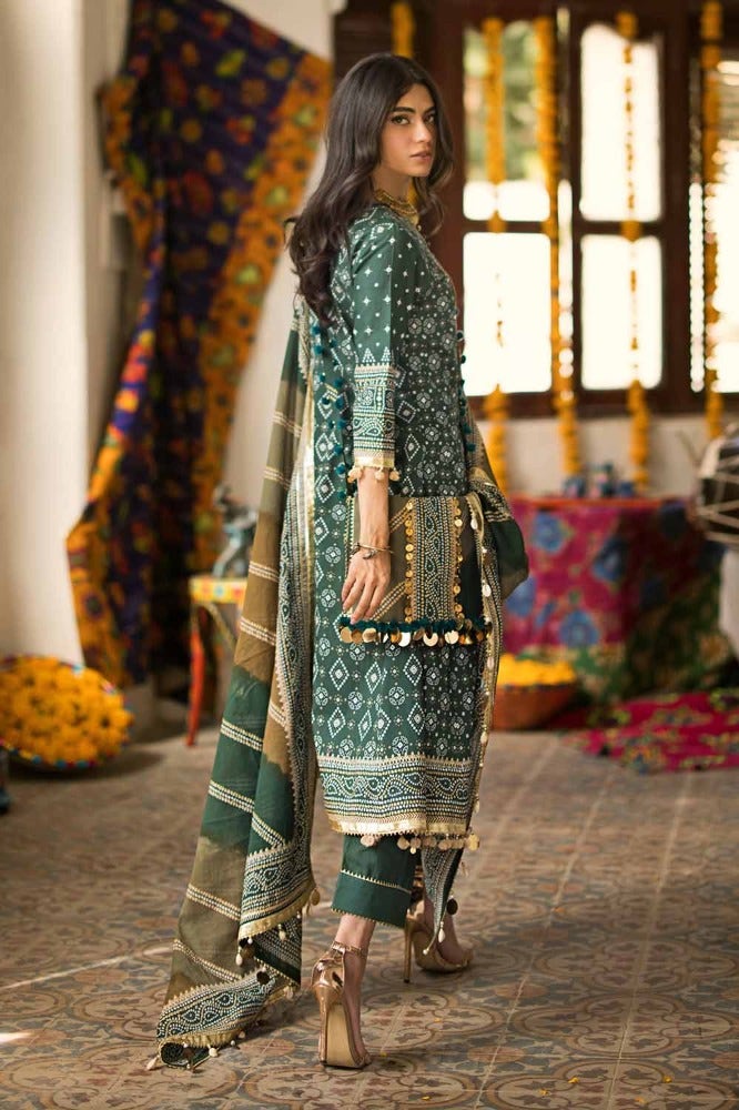Gul Ahmed 3PC Gold Printed Lawn Unstitched Suit CL-42003 B