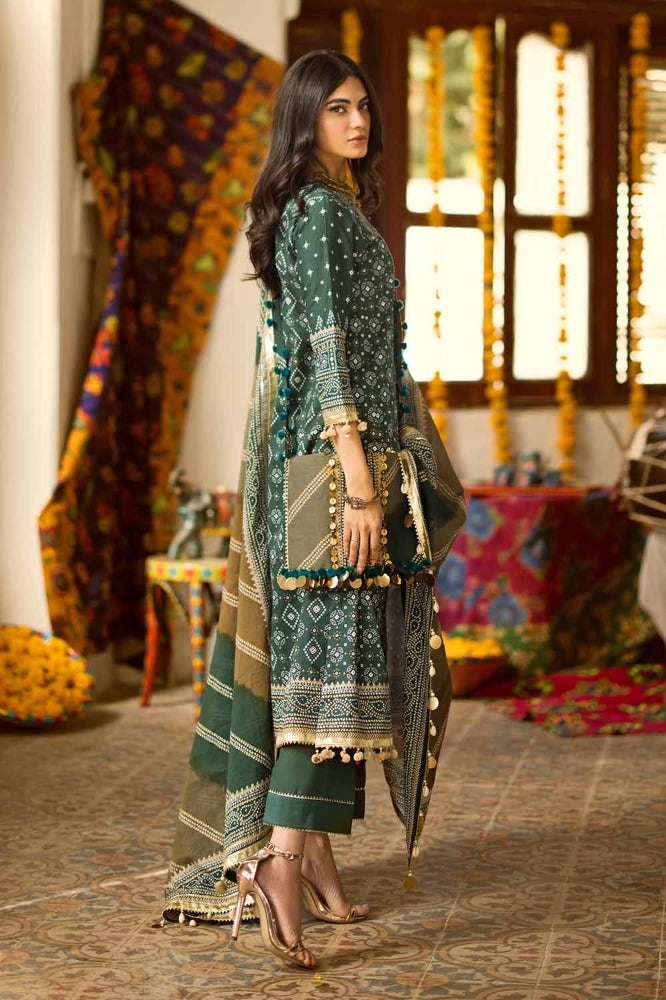 Gul Ahmed 3PC Gold Printed Lawn Unstitched Suit CL-42003 B