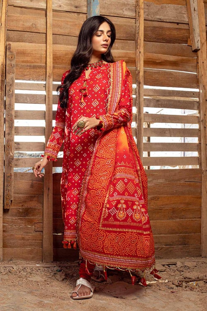 Gul Ahmed 3PC Gold Printed Lawn Unstitched Suit CL-42004 A