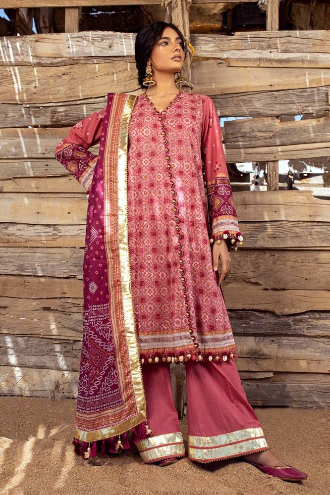 Gul Ahmed 3PC Gold Printed Lawn Unstitched Suit CL-42032 A