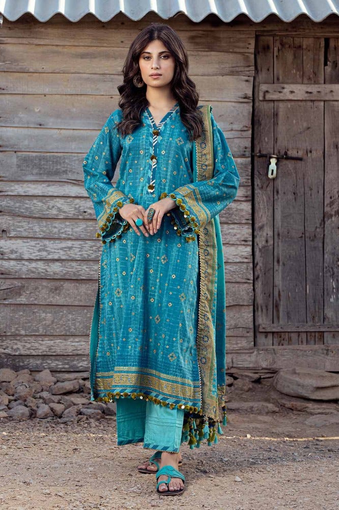Gul Ahmed 3PC Gold Printed Lawn Unstitched Suit CL-42042 A