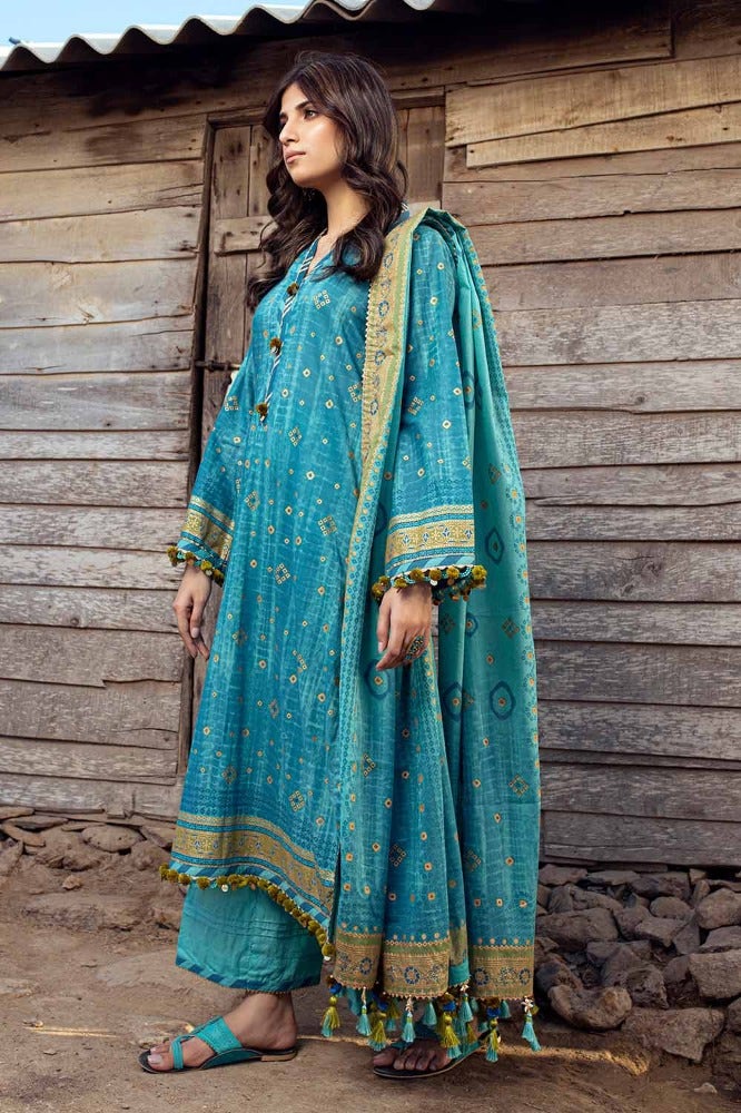 Gul Ahmed 3PC Gold Printed Lawn Unstitched Suit CL-42042 A