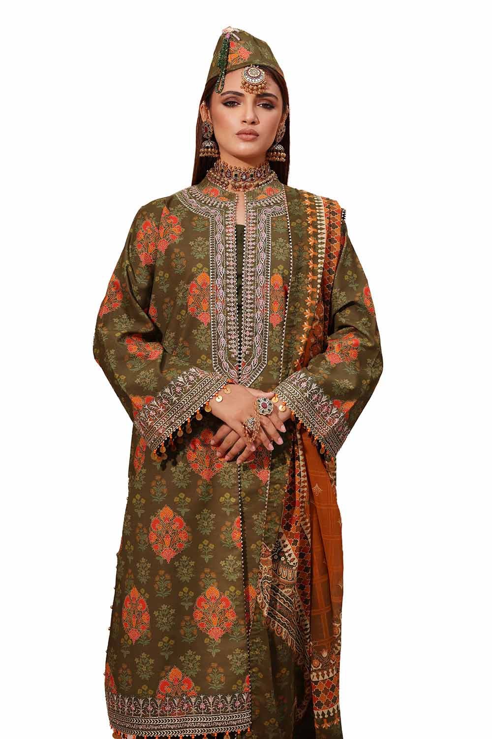 Gul Ahmed 3PC Unstitched Embroidered Printed Suit with Embroidered Printed Lawn Dupatta CL-42104