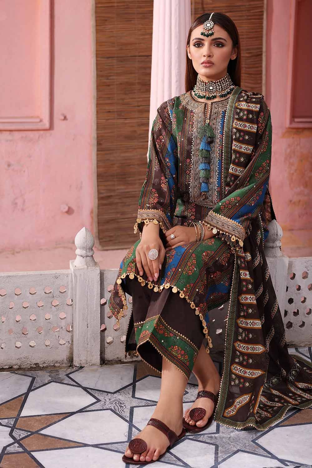 Gul Ahmed 3PC Unstitched Embroidered Printed Lawn Suit with Zari Stripe Dupatta ST-42007
