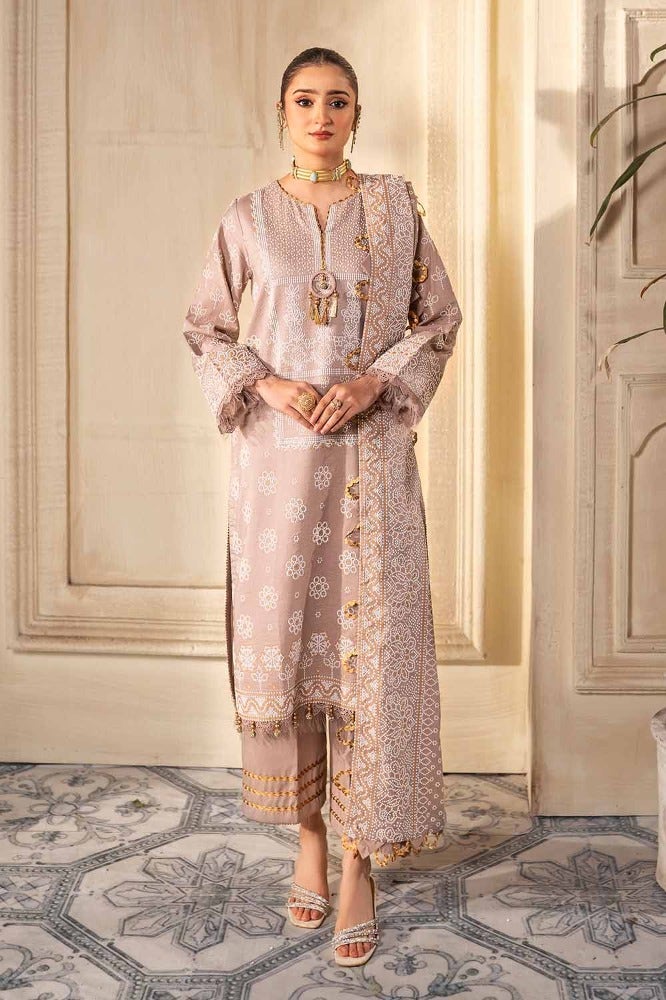 Gul Ahmed 3PC Foam and Gold Printed Lawn Unstitched Suit CL-42169 A