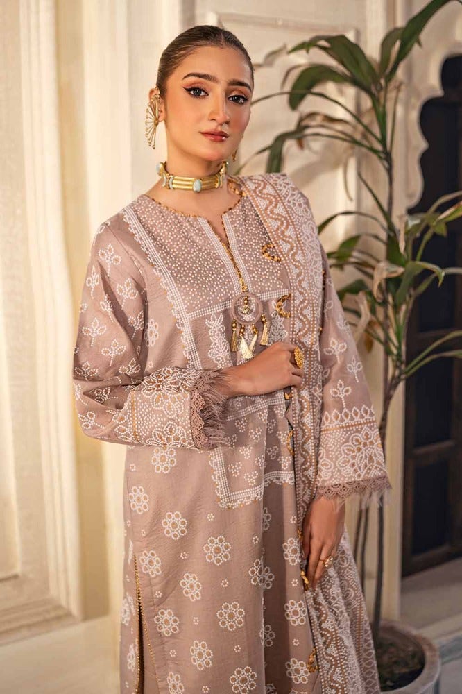 Gul Ahmed 3PC Foam and Gold Printed Lawn Unstitched Suit CL-42169 A