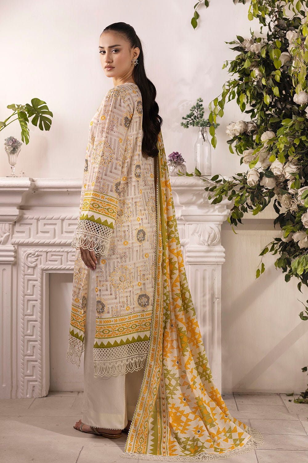 Gul Ahmed 3 Piece Unstitched Embroidered Silver Printed Lawn Suit with Silver Printed Lawn Dupatta CL-52343