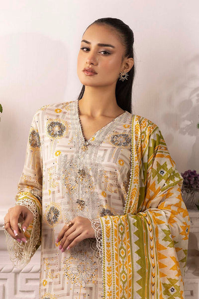 Gul Ahmed 3 Piece Unstitched Embroidered Silver Printed Lawn Suit with Silver Printed Lawn Dupatta CL-52343