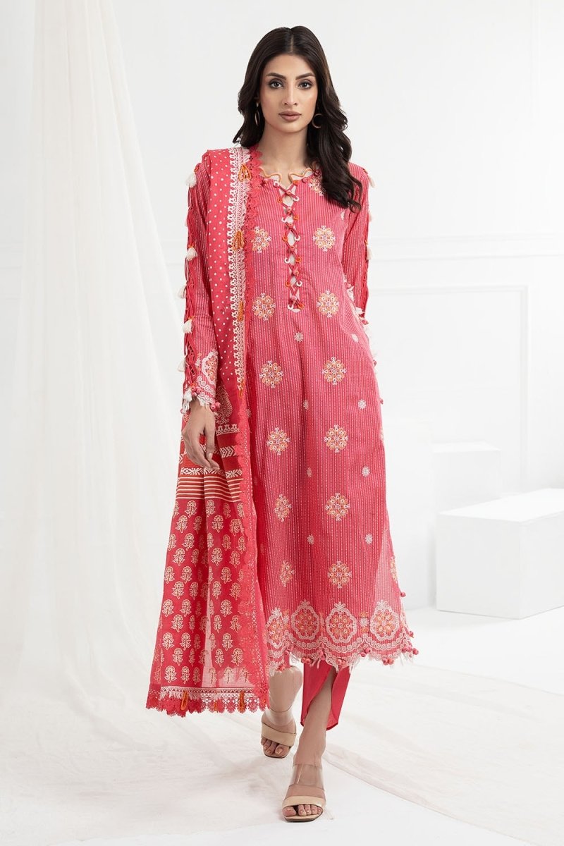 Gul Ahmed 3 Piece Unstitched Embroidered Lacquer Printed Lawn Suit with Lacquer Printed Lawn Dupatta CL-52344
