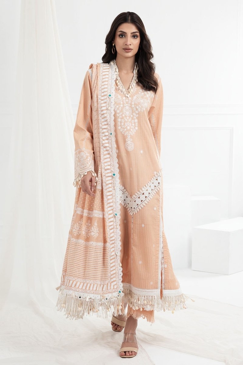 Gul Ahmed 3 Piece Unstitched Embroidered Lacquer Printed Lawn Suit with Lacquer Printed Lawn Dupatta CL-52345