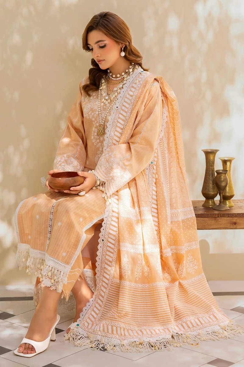 Gul Ahmed 3 Piece Unstitched Embroidered Lacquer Printed Lawn Suit with Lacquer Printed Lawn Dupatta CL-52345