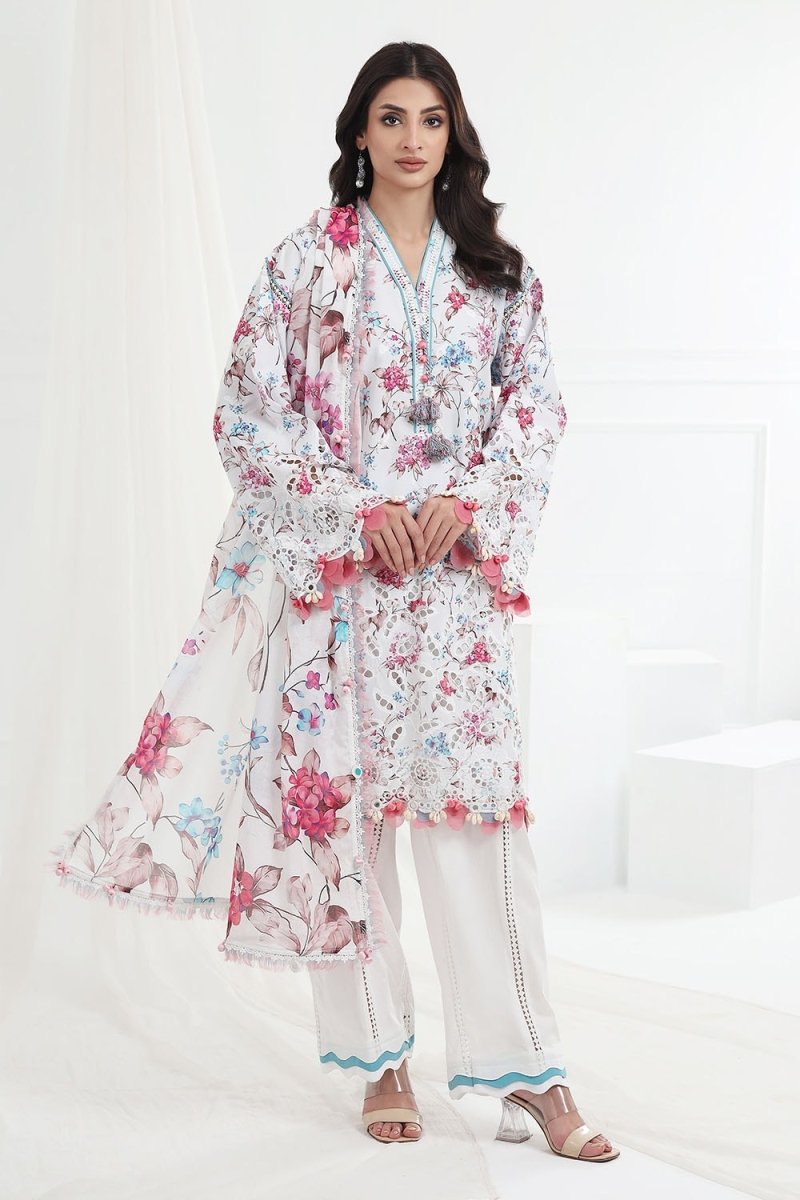 Gul Ahmed 3 Piece Unstitched Schiffli Embroidered Lawn Suit with Printed Lawn Dupatta CL-52376