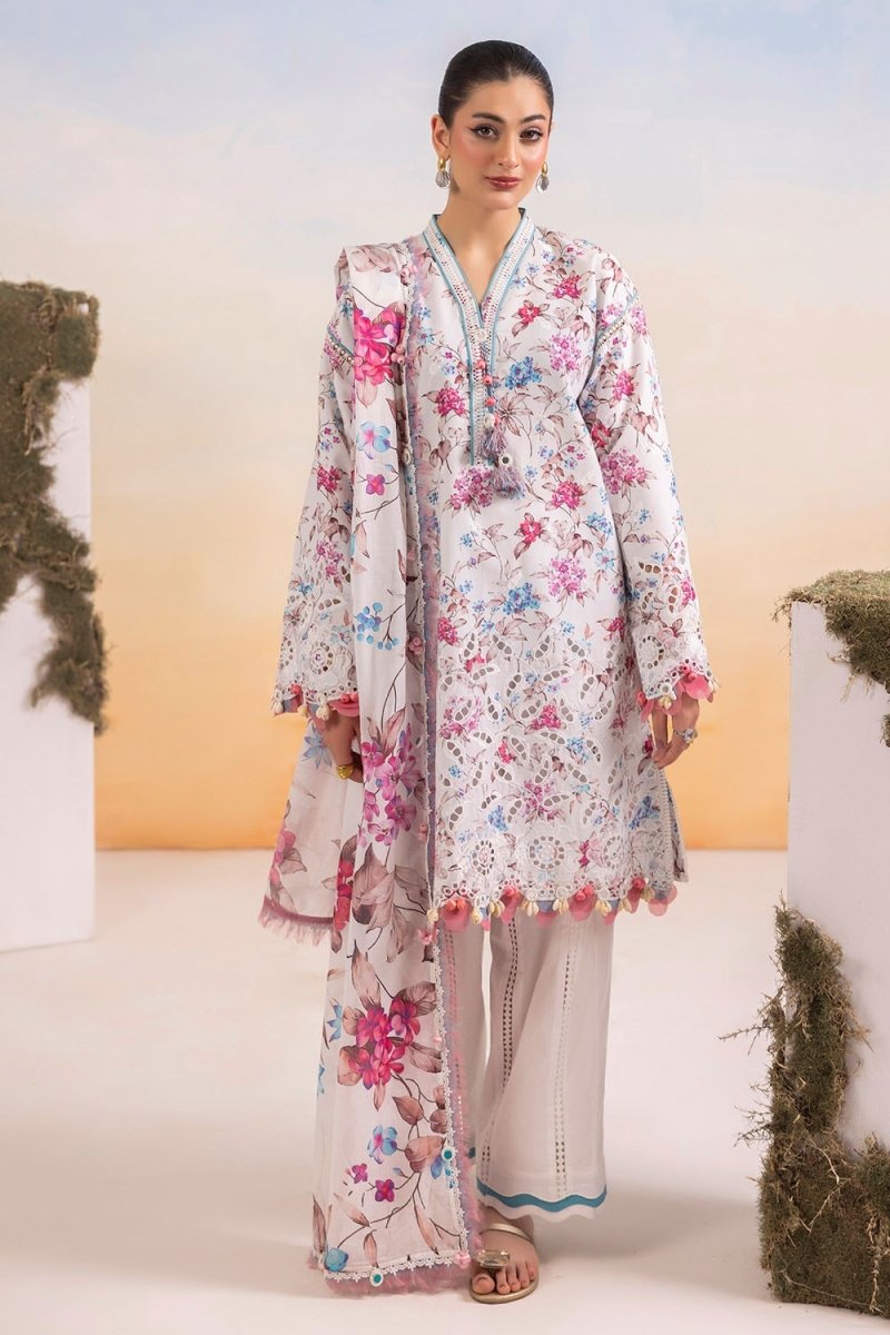 Gul Ahmed 3 Piece Unstitched Schiffli Embroidered Lawn Suit with Printed Lawn Dupatta CL-52376
