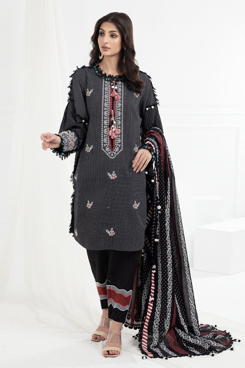 Gul Ahmed 3 Piece Unstitched Embroidered Lacquer Printed Lawn Suit with Lacquer Printed Lawn Dupatta CL-52392