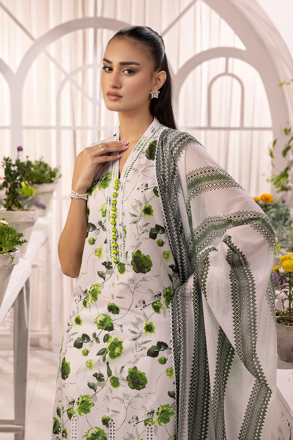 Gul Ahmed 3 Piece Unstitched Schiffli Embroidered Lawn Suit with Printed Lawn Dupatta CL-52481