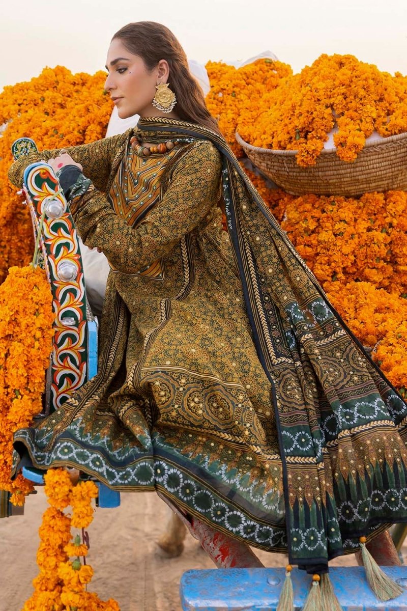 Gul Ahmed 3 Piece Unstitched Gold Printed Lawn Suit CL-52631