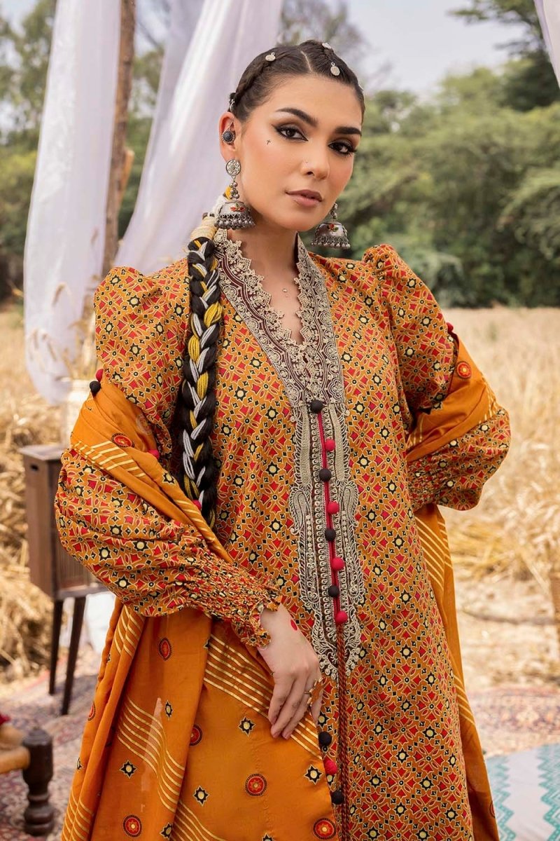 Gul Ahmed 3 Piece Unstitched Embroidered Gold Printed Lawn Suit CL-52640