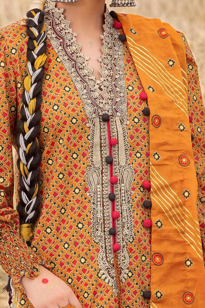 Gul Ahmed 3 Piece Unstitched Embroidered Gold Printed Lawn Suit CL-52640