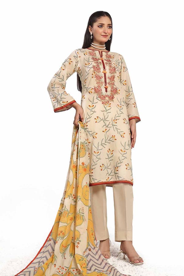 Gul Ahmed 3PC Unstitched Embroidered Printed Lawn Suit CLP-32311