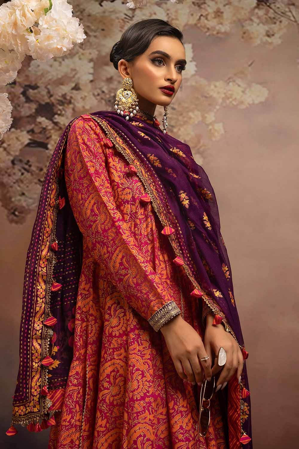 Gul Ahmed 3PC Embroidered Gold and Lacquer Printed Lawn Suit with Cotton Net Dupatta CN-32024