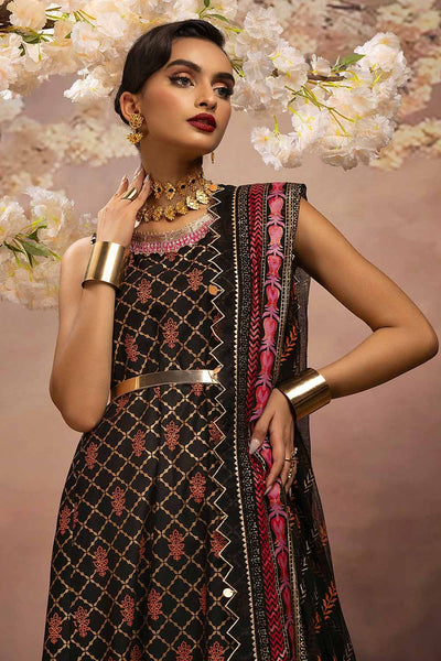 Gul Ahmed 3PC Embroidered Gold and Lacquer Printed Lawn Suit with Cotton Net Dupatta CN-32027