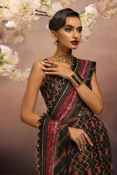 Gul Ahmed 3PC Embroidered Gold and Lacquer Printed Lawn Suit with Cotton Net Dupatta CN-32027