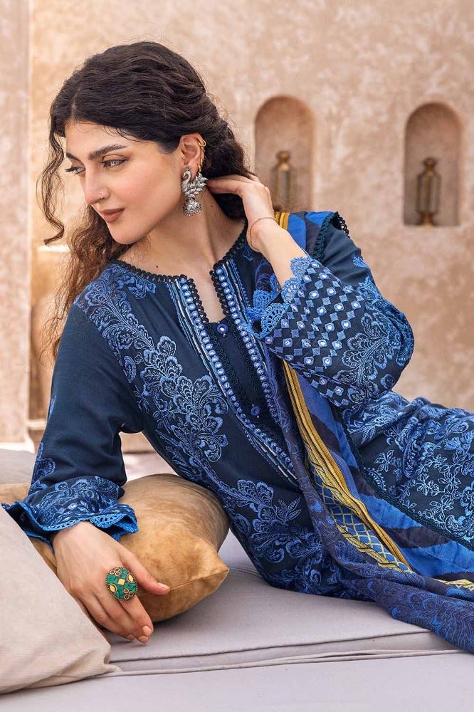 Gul Ahmed 3PC Embroidered Khaddar Unstitched Suit with Digital Printed Cotton Net Dupatta CN-32040