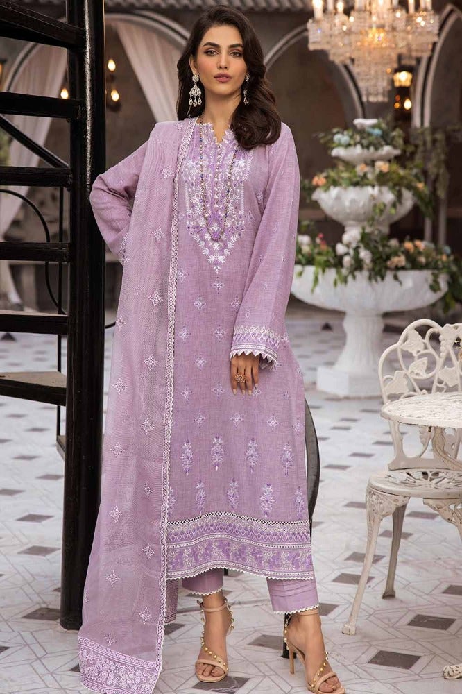 Gul Ahmed 3PC Embroidered Jacquard Unstitched Suit with Emboss and Glitter Printed Net Dupatta - CN-42001