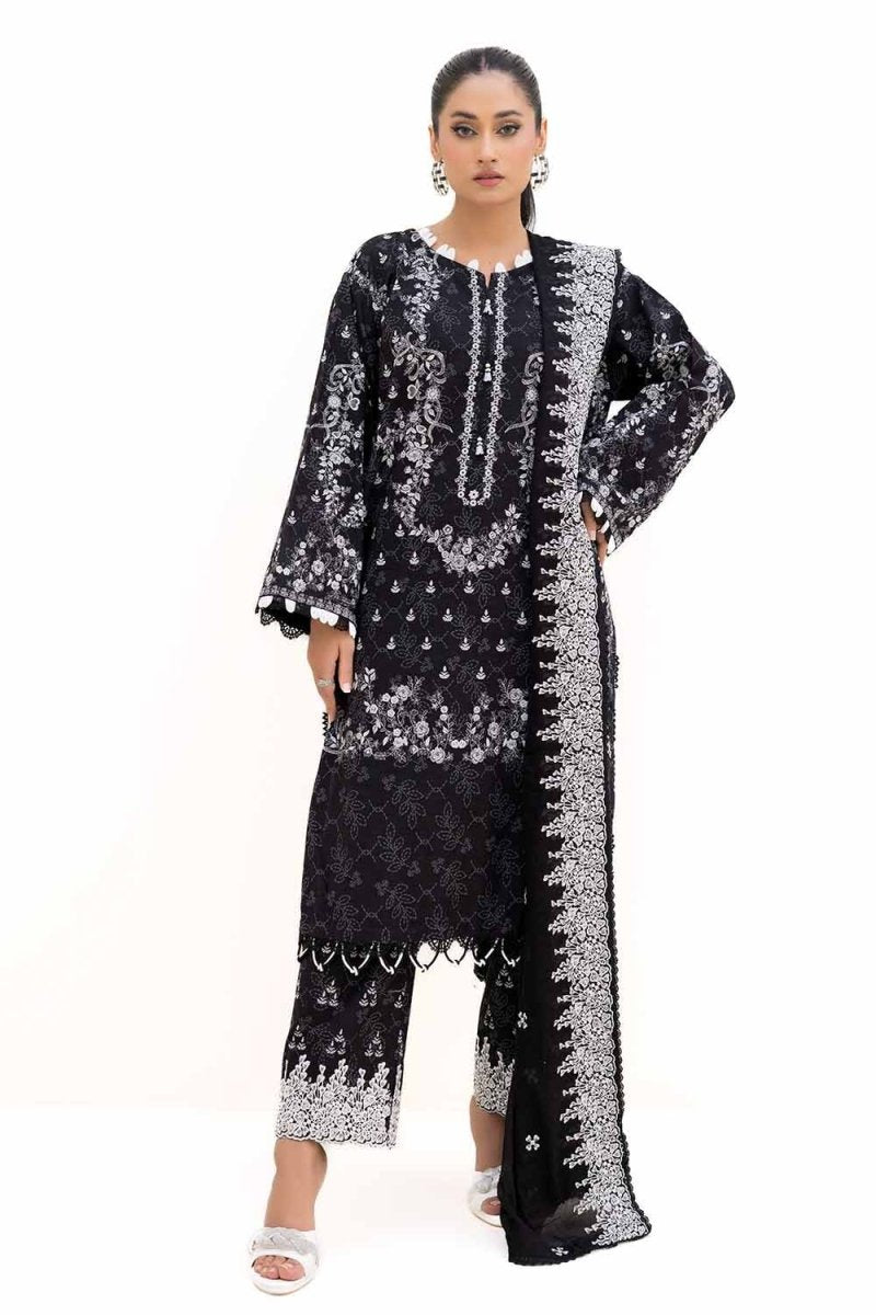 Gul Ahmed 3PC Unstitched Printed Khaddar Suit with Embroidered Cotton Net Dupatta CN-42002