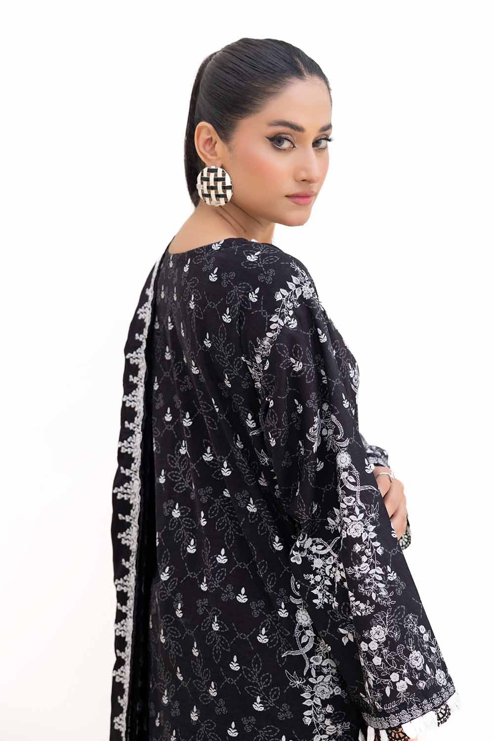 Gul Ahmed 3PC Unstitched Printed Khaddar Suit with Embroidered Cotton Net Dupatta CN-42002