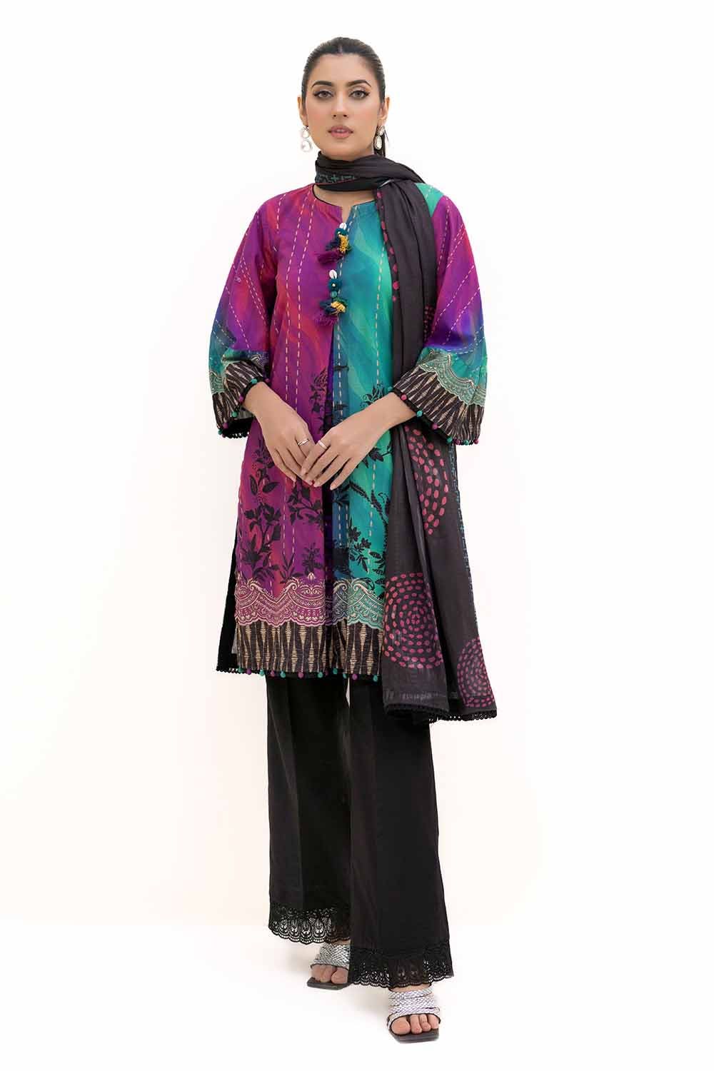 Gul Ahmed 3PC Unstitched Printed Khaddar Suit with Printed Cotton Net Dupatta CN-42003