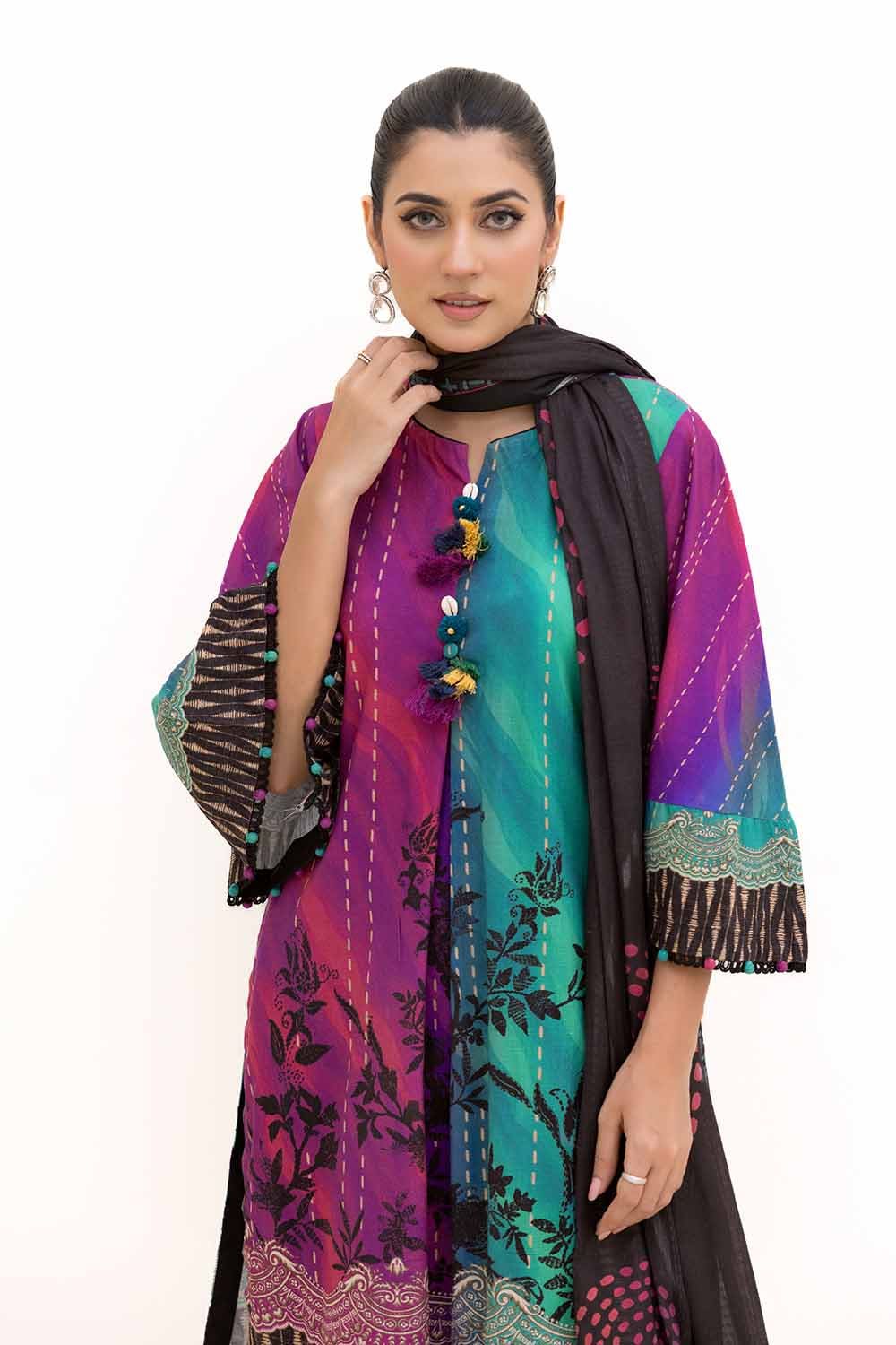 Gul Ahmed 3PC Unstitched Printed Khaddar Suit with Printed Cotton Net Dupatta CN-42003