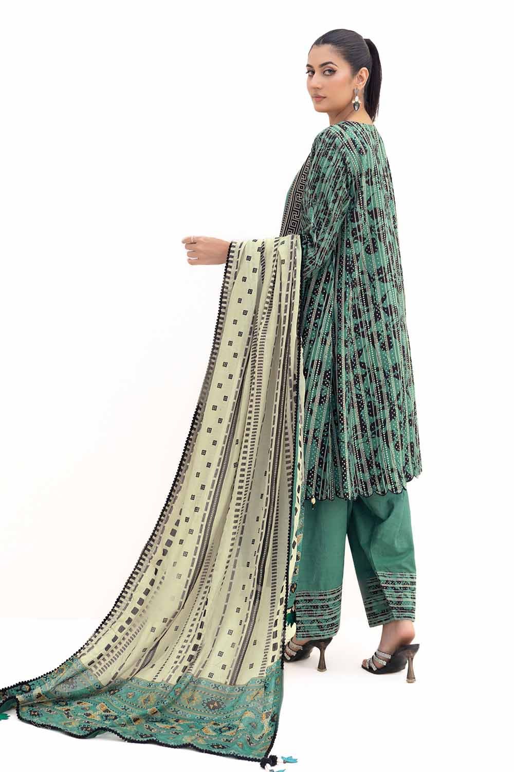 Gul Ahmed 3PC Unstitched Embroidered Khaddar Suit with Printed Cotton Net Dupatta CN-42004