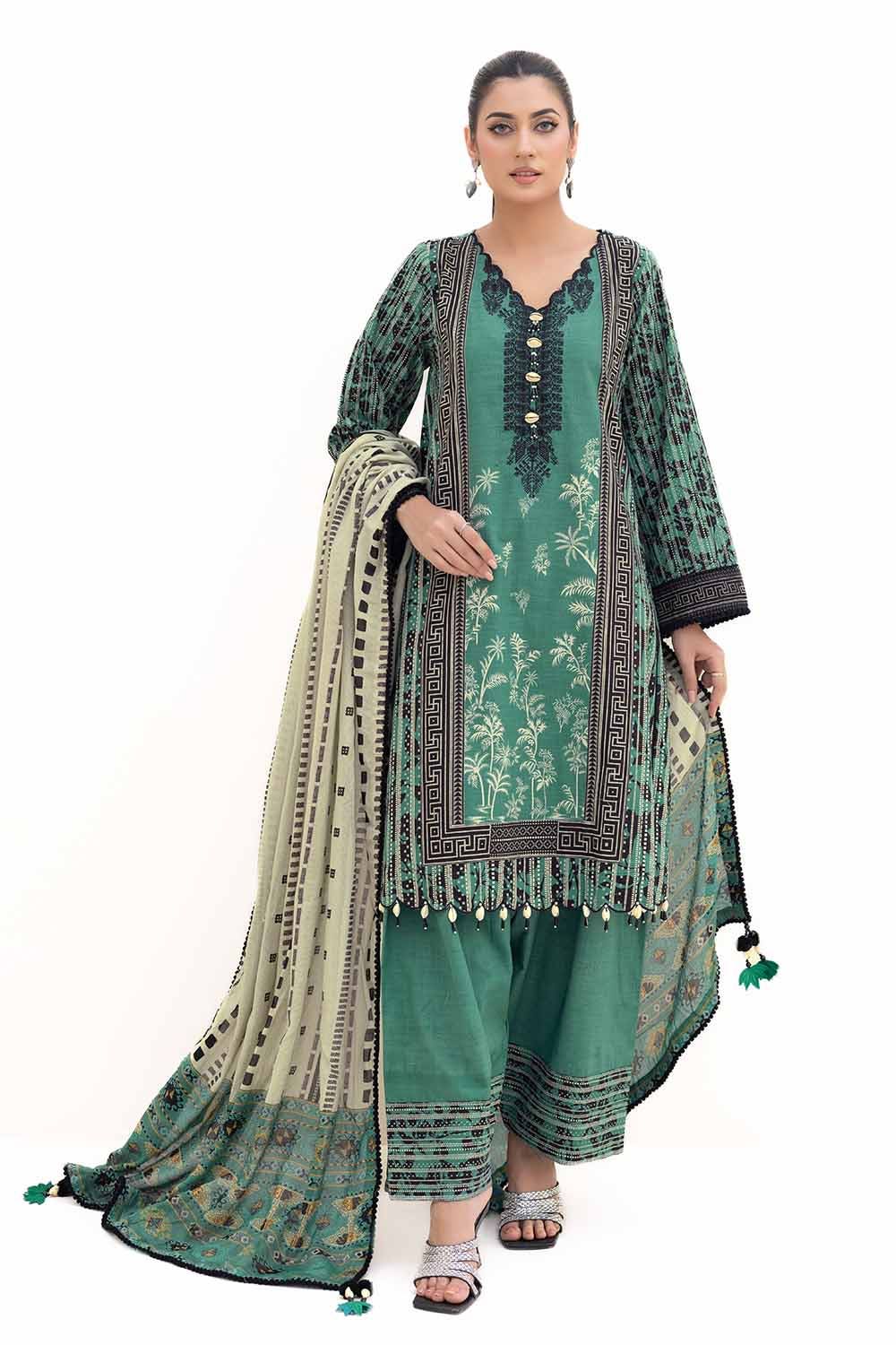 Gul Ahmed 3PC Unstitched Embroidered Khaddar Suit with Printed Cotton Net Dupatta CN-42004