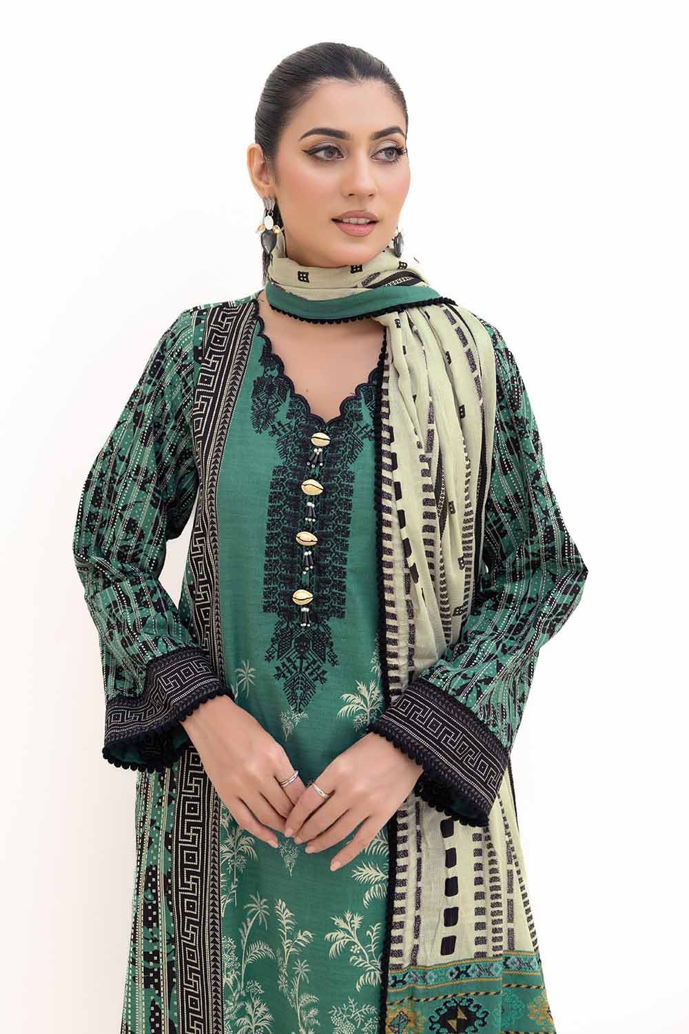 Gul Ahmed 3PC Unstitched Embroidered Khaddar Suit with Printed Cotton Net Dupatta CN-42004