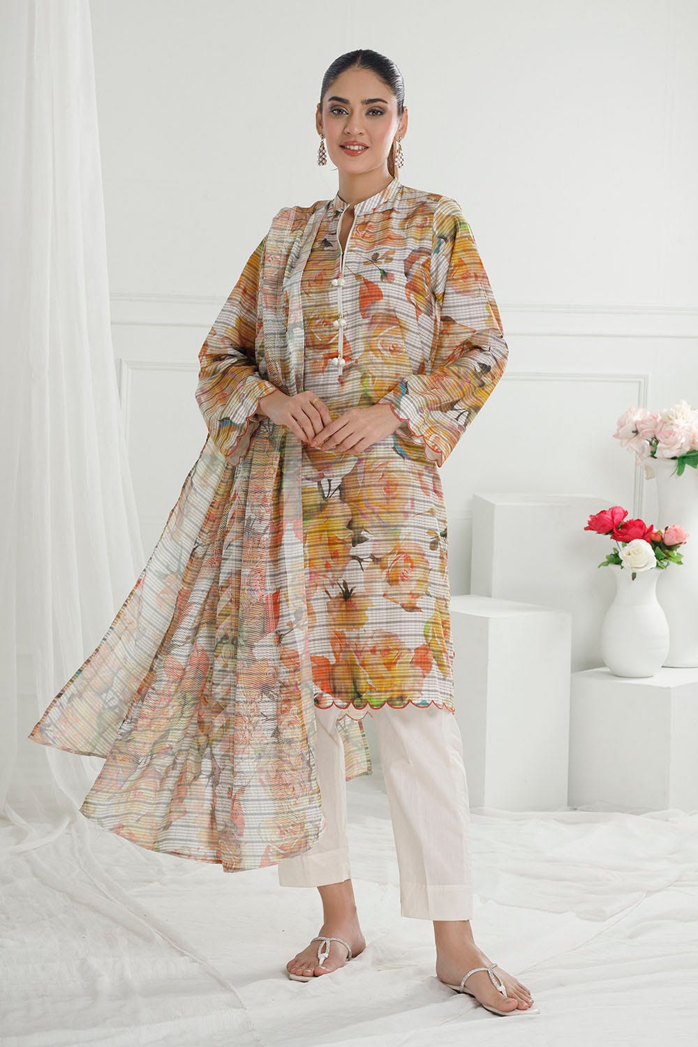 Gul Ahmed 3 Piece Unstitched Cotton Silk Suit with Printed Burnout Blend Dupatta CS-52003