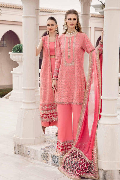 Maria. B 03 Piece Unstitched Embroidered Cotton Satin Suit - CST-701 Candy Pink