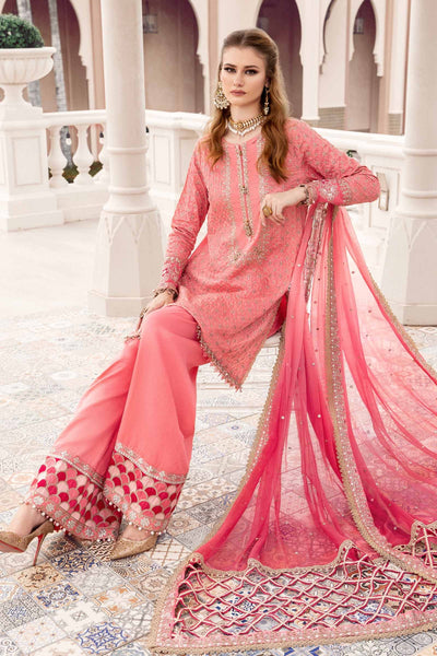 Maria. B 03 Piece Unstitched Embroidered Cotton Satin Suit - CST-701 Candy Pink