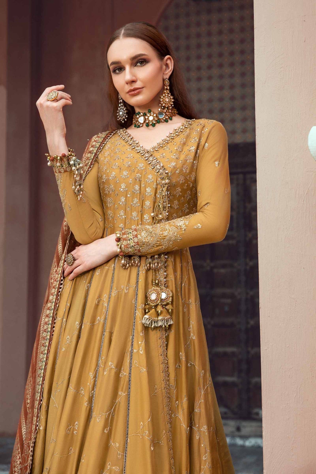 Maria. B 03 Piece Unstitched Embroidered Cotton Satin Suit - CST-702 Mustard